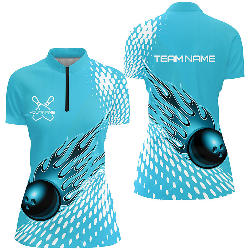 Personalisierte Flammen-Bowlinghemden für Damen, Bowlingkugel, individuelles Bowlingteam-Hemd IPHW4977