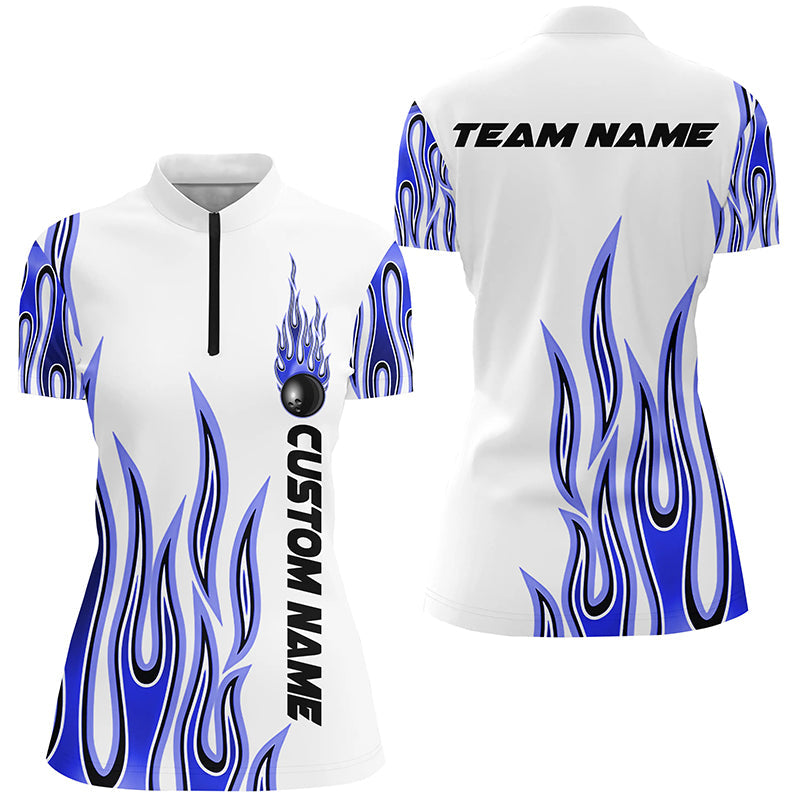 Personalisierte Flammen-Bowlinghemden für Damen, Bowlingkugel, individuelles Bowlingteam-Hemd IPHW4981