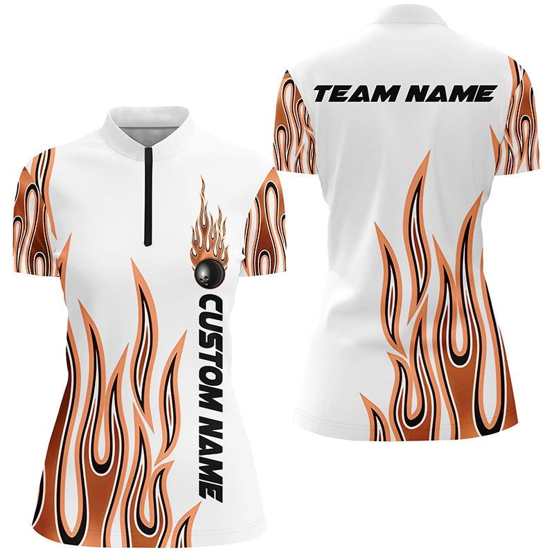 Personalisierte Flammen-Bowlinghemden für Damen, Bowlingkugel, individuelles Bowlingteam-Hemd IPHW4984