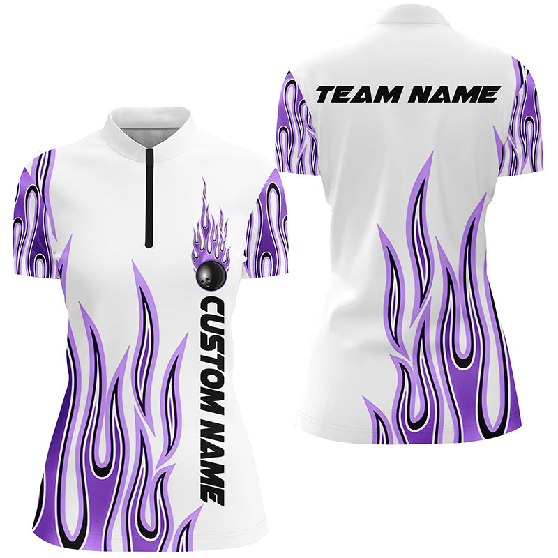 Personalisierte Flammen-Bowlinghemden für Damen, Bowlingkugel, individuelles Bowlingteam-Hemd IPHW4986