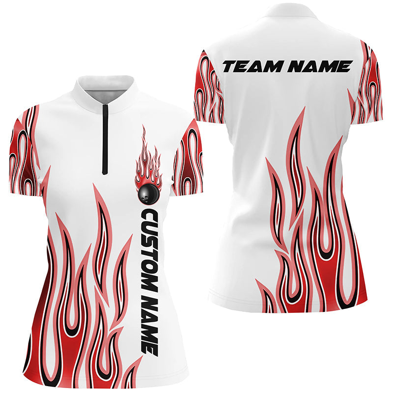 Personalisierte Flammen-Bowlinghemden für Damen, Bowlingkugel, individuelles Bowlingteam-Hemd IPHW4987