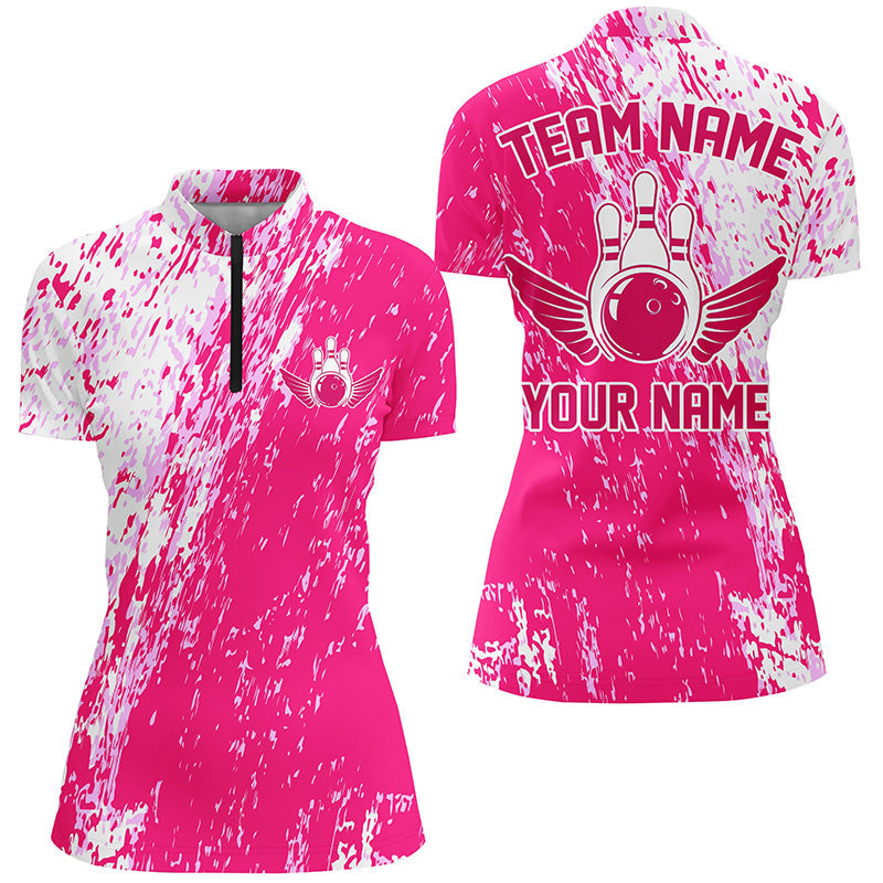 Personalisierte Bowling-Hemden für Damen, Team-Bowling-Trikots Bowling-Pin | Pink IPHW4999