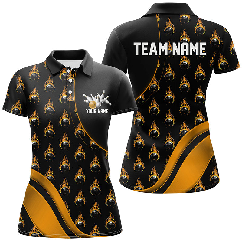 Individuelles goldenes Flammen-Bowlinghemd für Damen, personalisierte Team-Bowlinghemden IPHW6960