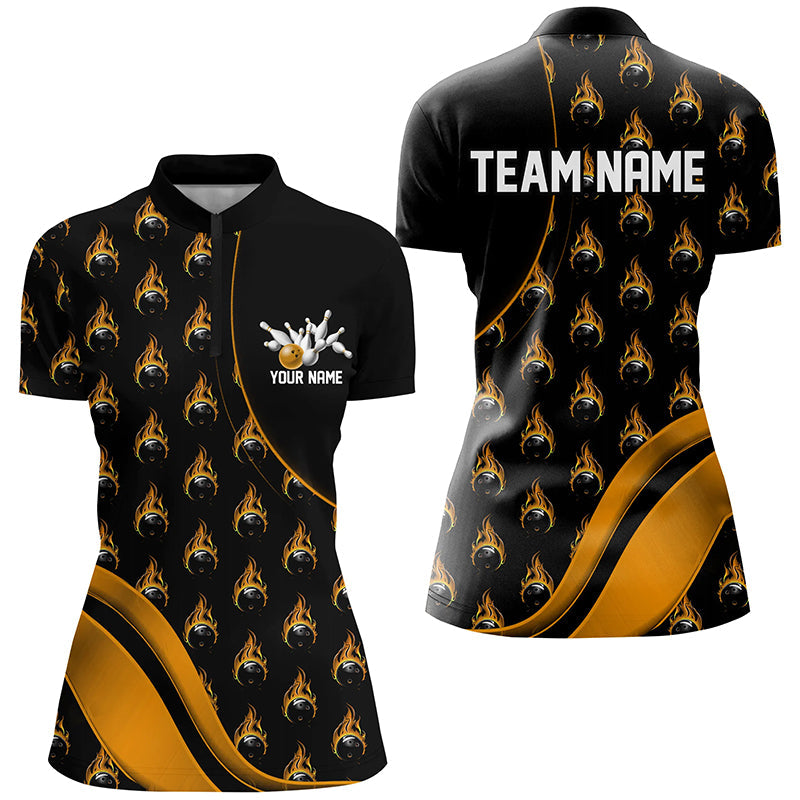 Individuelles goldenes Flammen-Bowlinghemd für Damen, personalisierte Team-Bowlinghemden IPHW6960
