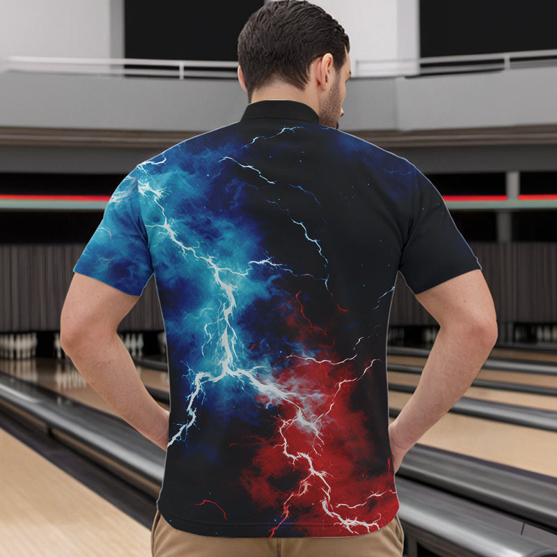 Rot-Weiß-Blaue Thunder-Bowling-Quarter-Zip-Hemden für Herren, patriotische Bowlingteam-Trikots IPHW5253.1