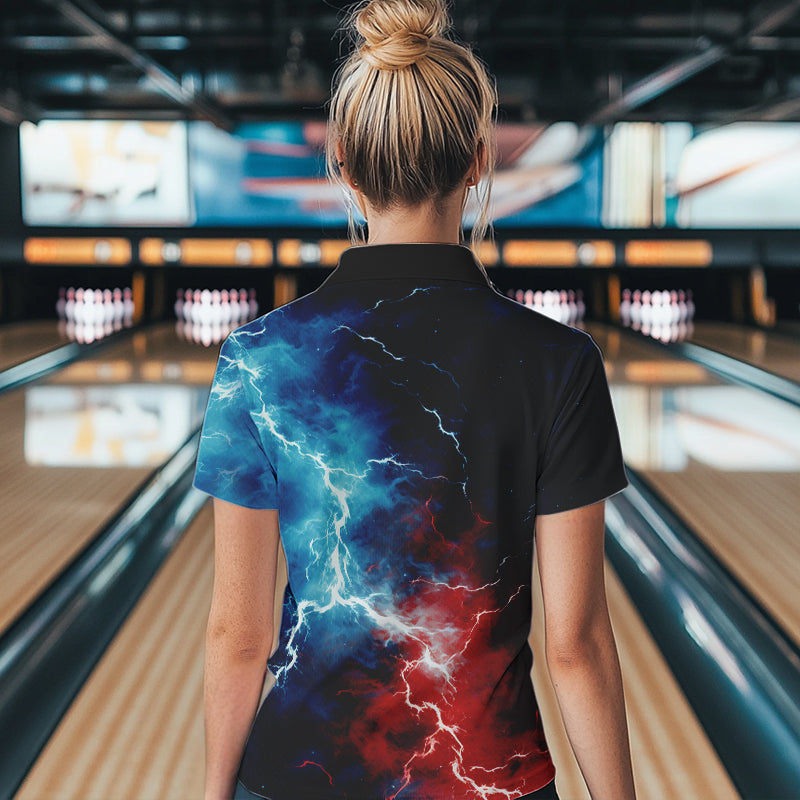 Rot-Weiß-Blaue Thunder-Bowling-Quarter-Zip-Hemden für Damen, patriotische Bowlingtrikots IPHW5253.1