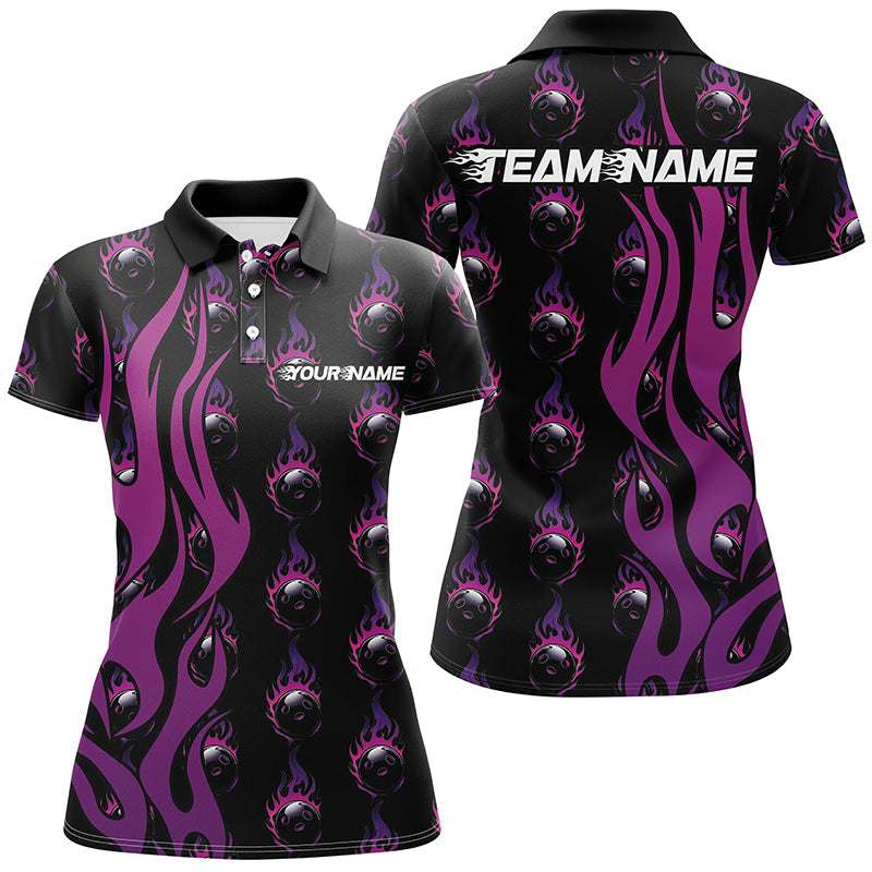 Individuelles lila Flammen-Bowlinghemd für Damen, Bowlingliga-Hemden mit Teamnamen IPHW6969