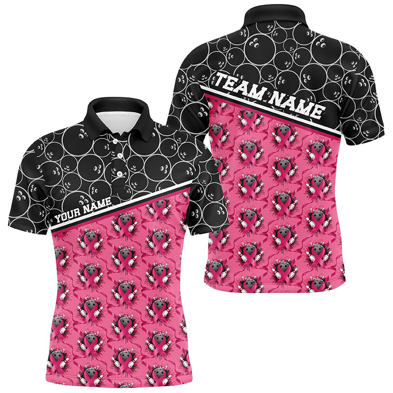 Pinkfarbene Schleifen-Bowlingmuster, individuelle Brustkrebs-Bewusstseins-Bowlinghemden für Herren und Damen IPHW7006
