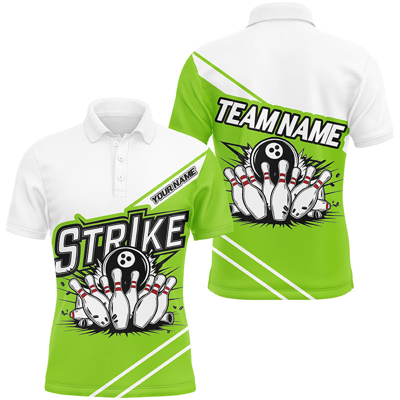 Grüne "Strike" Bowlinghemden für Herren und Damen, individuelle Teamnamen-Bowlingtrikots, Bowler-Outfits IPHW6692