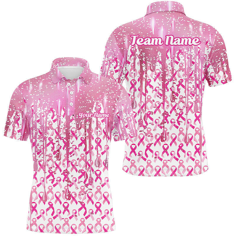 3D-Pink-Glitzer-Schleifenmuster, individuelle Brustkrebs-Polohemden für Damen IPHW7050