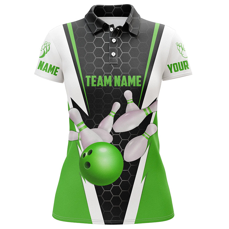 Bowlinghemden für Damen, individueller Name und Teamname, Strike Bowlingkugel und Pins, Team-Bowlinghemden IPHW4945