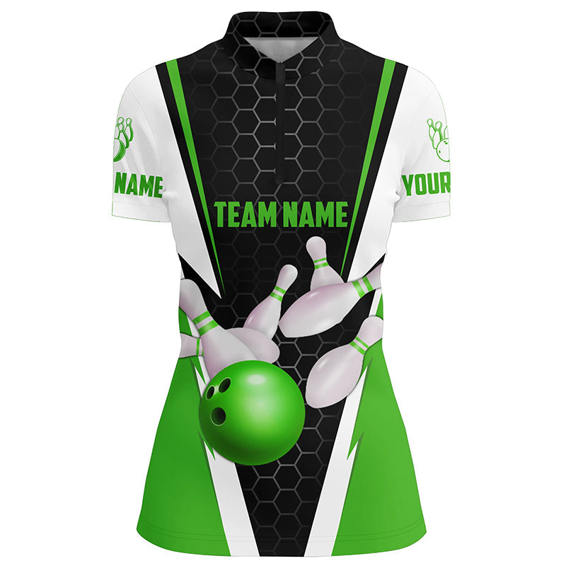 Bowlinghemden für Damen, individueller Name und Teamname, Strike Bowlingkugel und Pins, Team-Bowlinghemden IPHW4945