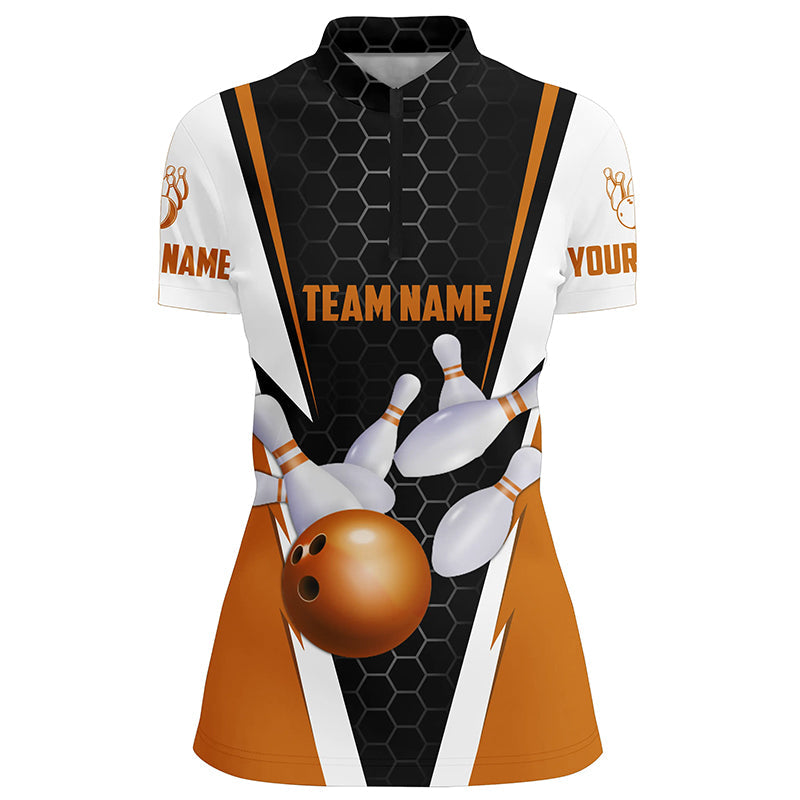 Bowlinghemden für Damen, individueller Name und Teamname, Strike Bowlingkugel und Pins, Team-Bowlinghemden IPHW4946