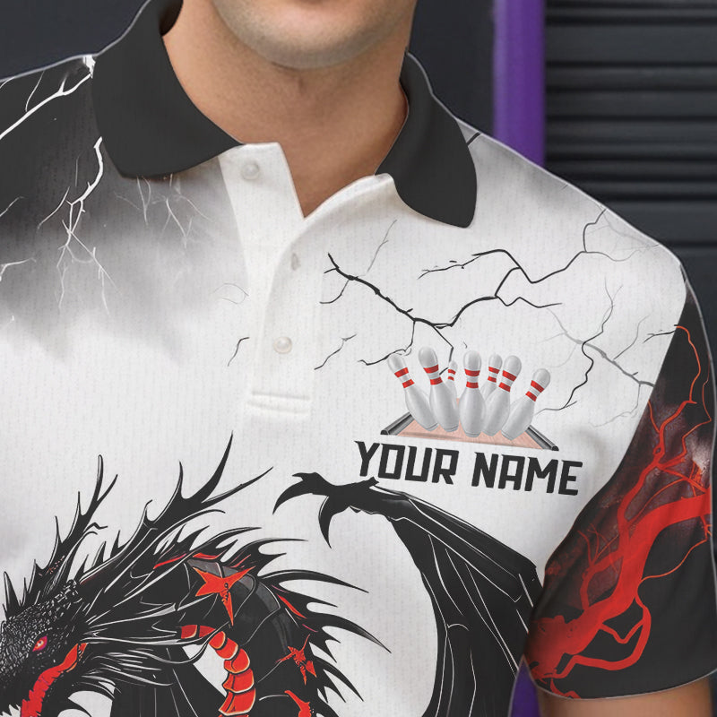 Schwarzrote „Donner Blitz“ individuelle Drachen-Bowlinghemden für Herren, Bowlingligahemden IPHW7063