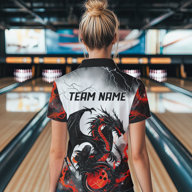 Schwarzrote „Donner Blitz“ individuelle Drachen-Bowlinghemden für Damen, Bowlingligahemden IPHW7063