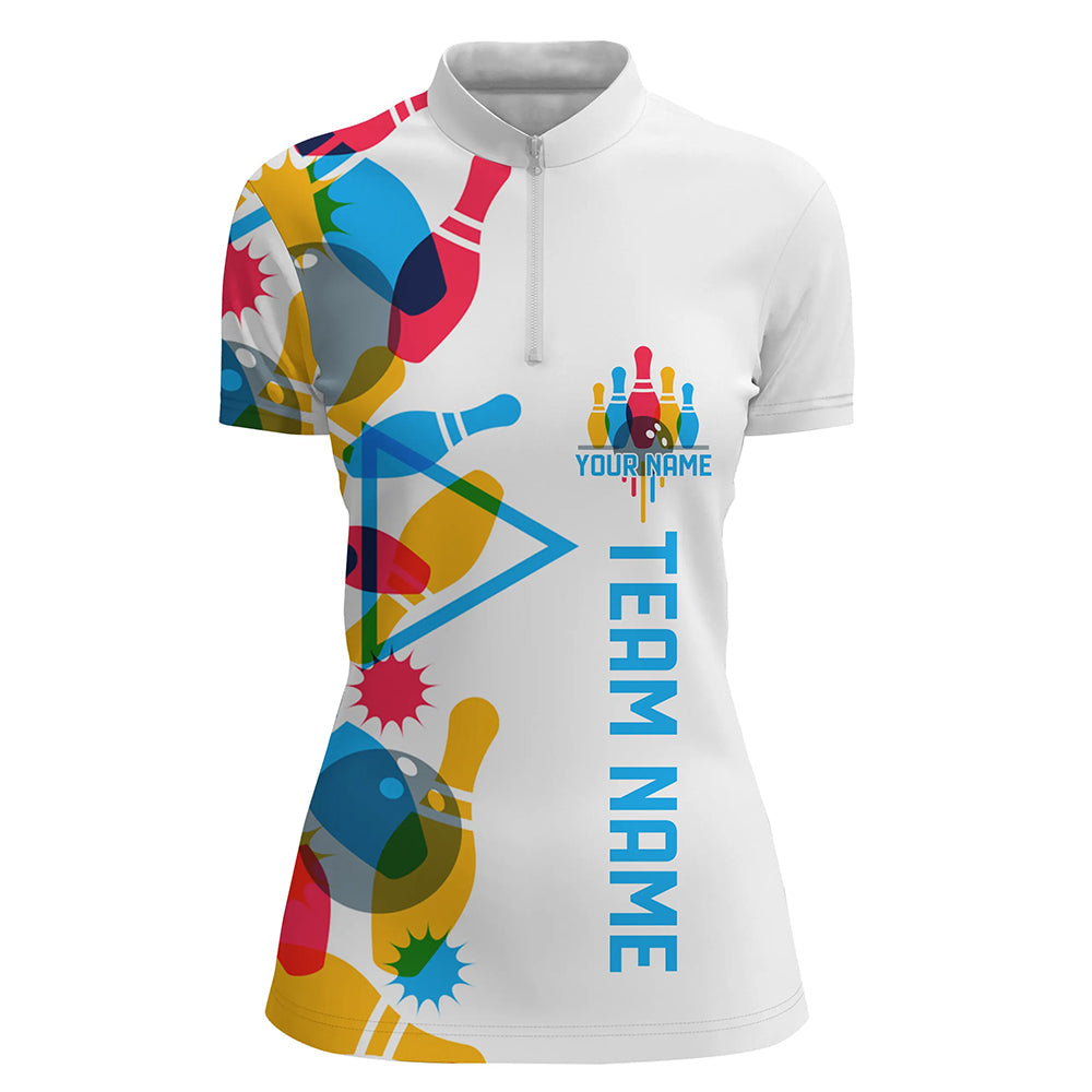 Bowlinghemden für Damen, individueller Name und Teamname, Strike Bowlingkugel und Pins, Team-Bowlinghemden IPHW4951