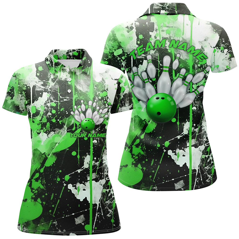 Grüne Camo-Bowlingteam-Hemden für Damen, Polohemden, individuelle Bowlingliga-Trikots IPHW5414