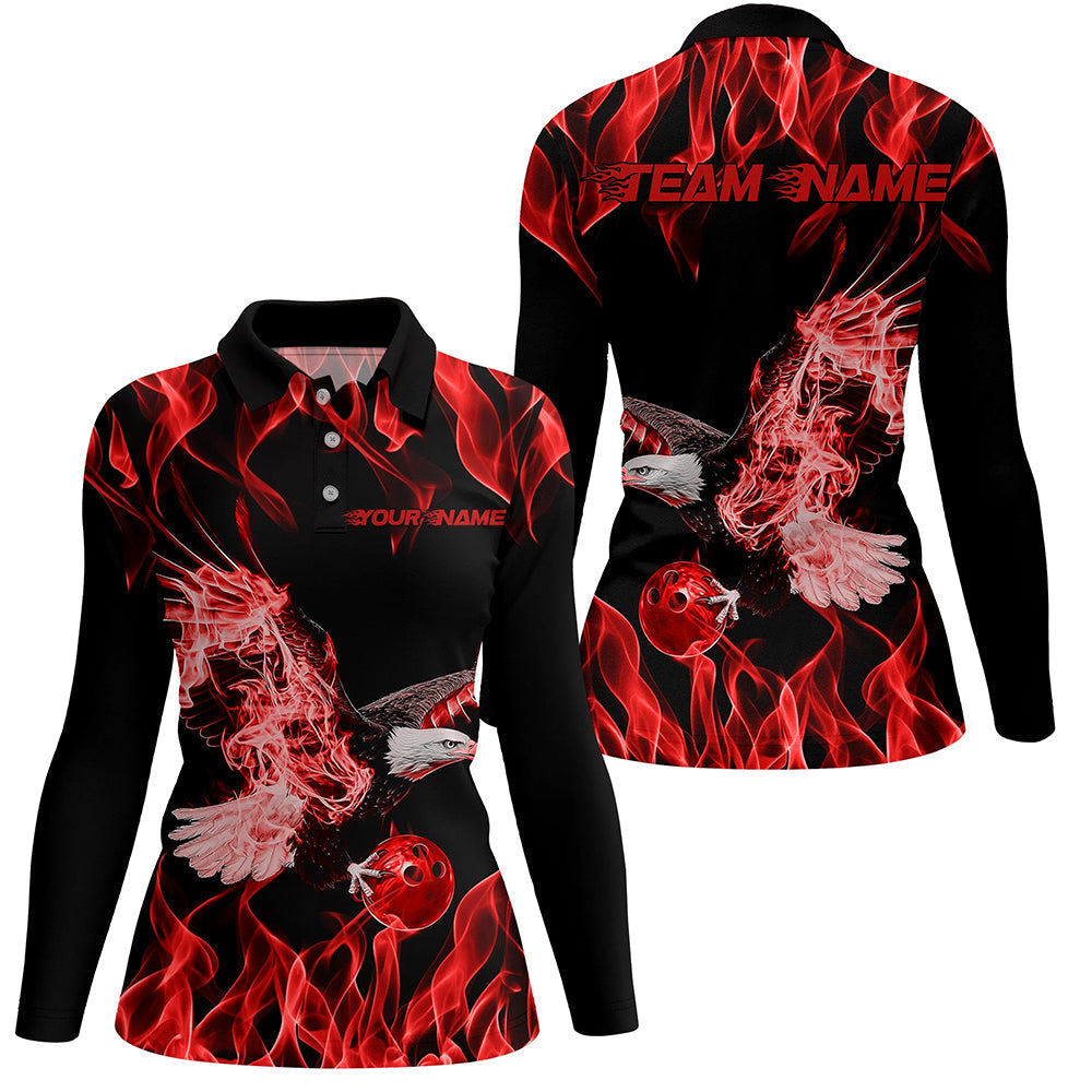 Roter Flammen-Adler Kundenspezifische Bowling-Team Shirts für Damen, Feuer-Bowling-Liga-Shirt IPHW7946
