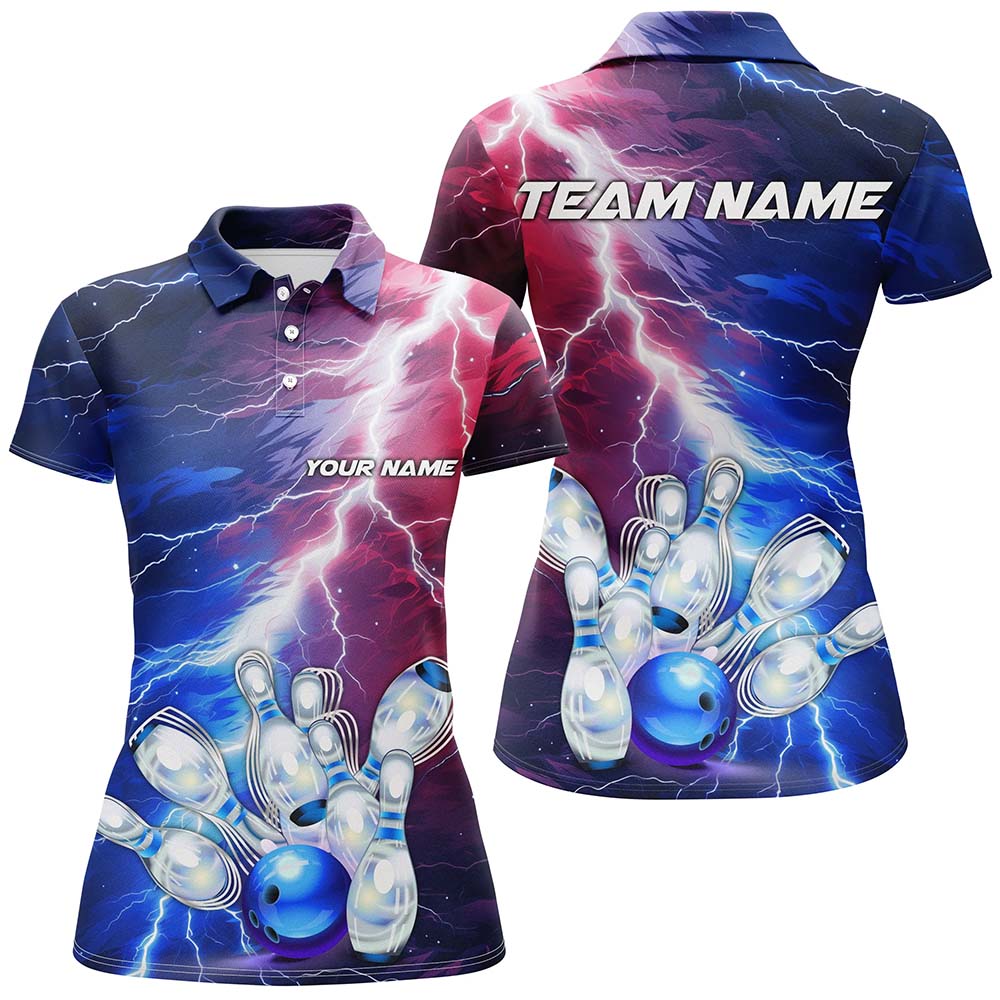 Rot-Weiß-Blaue Thunder-Bowling-Polohemden für Damen, patriotische Bowlingteam-Trikots IPHW5254