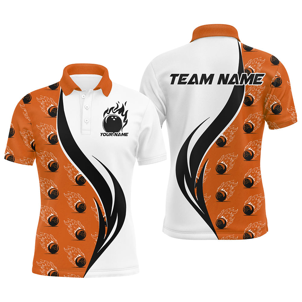Individuelle Flammen-Bowling-Polohemden für Herren, Bowlingteam-Uniformen mit Namen | Orange IPHW6976