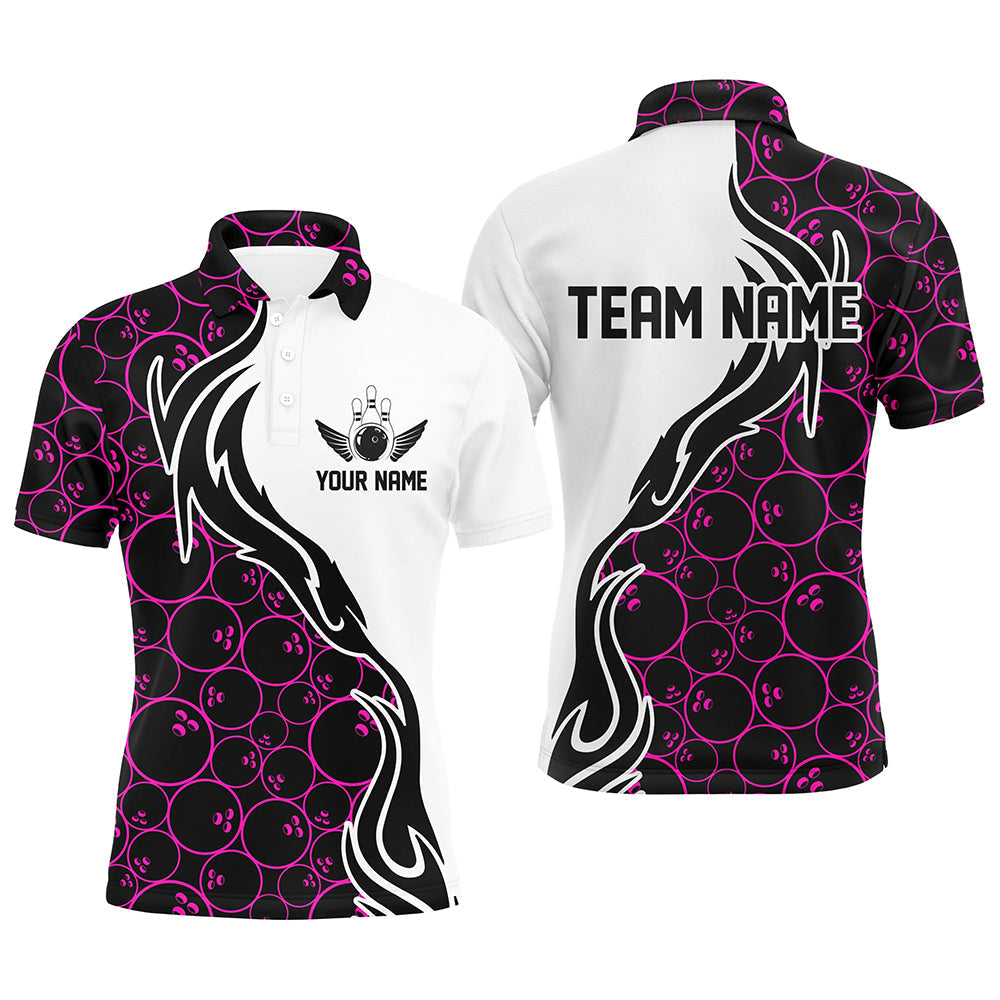 Pinke Bowling-Muster, individuelle Herren-Bowling-Polohemden, Flammen-Bowlingteam-Trikots, Turnier IPHW5309