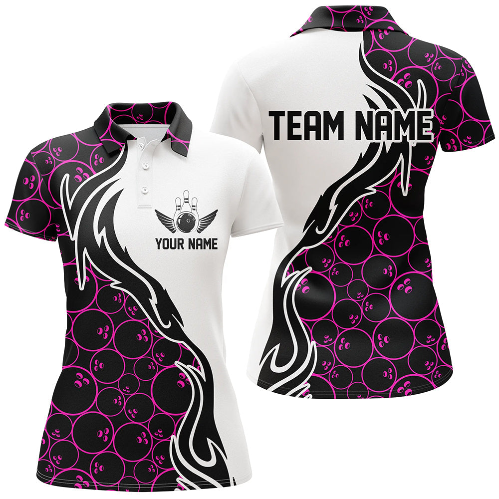 Pinke Bowling-Muster, individuelle Damen-Bowling-Polohemden, Flammen-Bowlingteam-Trikots, Turnier IPHW5309