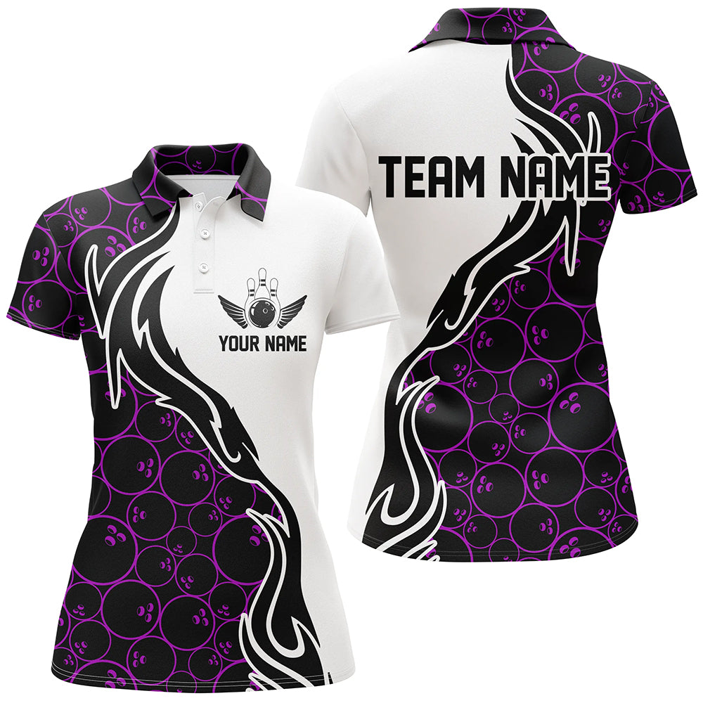 Lila Bowling-Muster, individuelle Damen-Bowling-Polohemden, Flammen-Bowlingteam-Trikots, Turnier IPHW5310