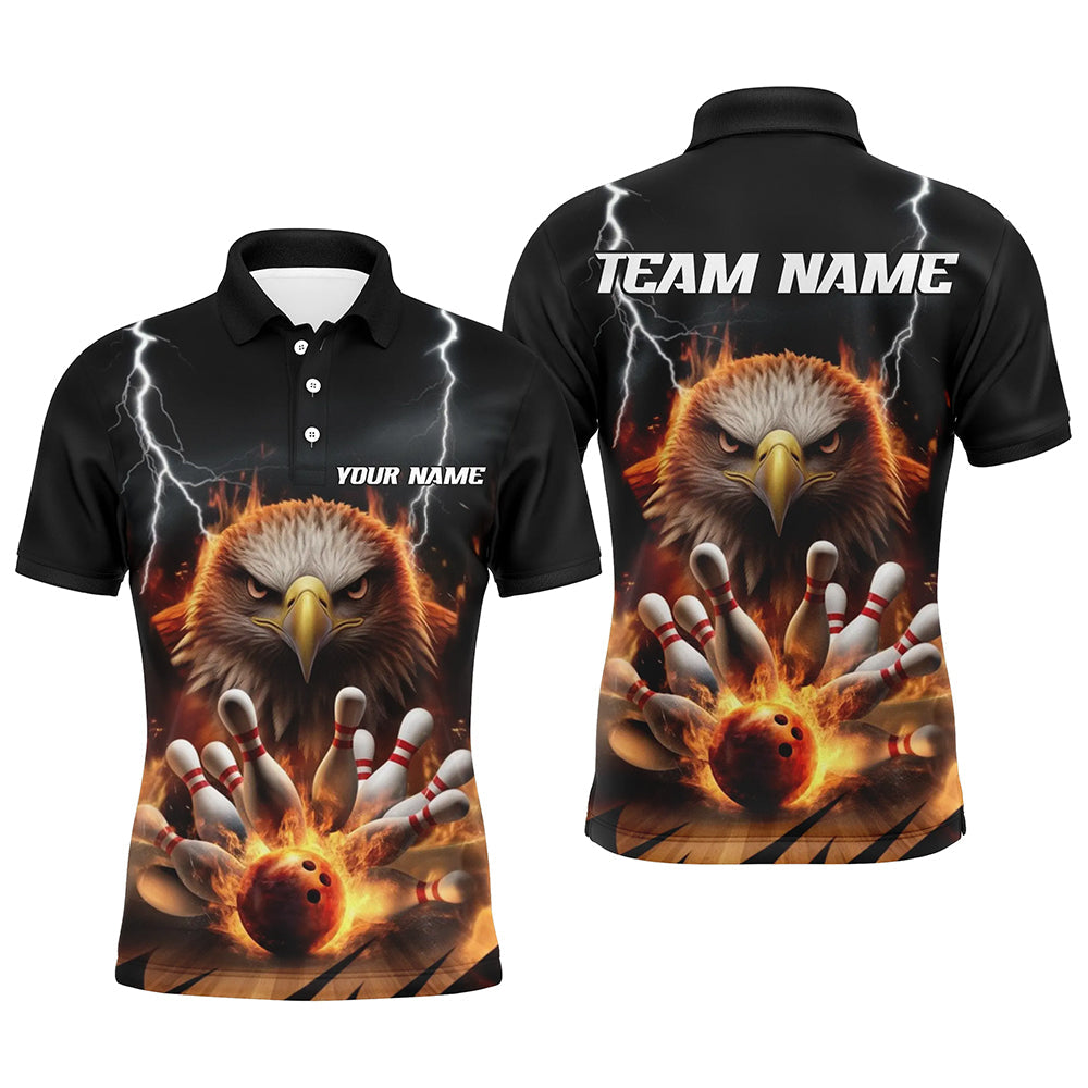 Donner-Blitz-Sturm Maßgefertigte Flammen-Adler Bowling-Shirts für Herren, Feuer-Bowling-Trikots IPHW7581