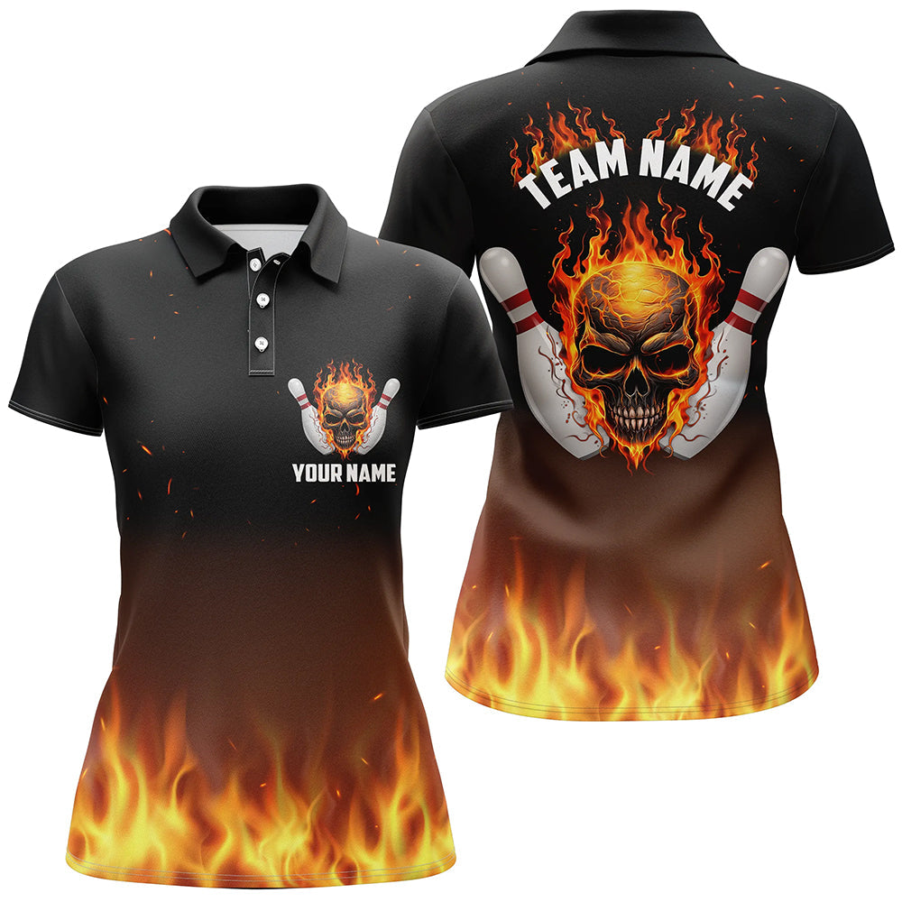 Personalisierte Damen-Bowling-Hemden, Flammen-Totenkopf-Bowling-Trikots für Bowling-Spieler IPHW5159