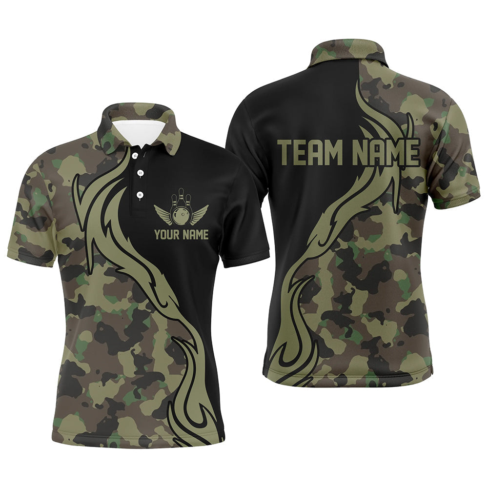 Militärgrüne Camo-individuelle Armee-Bowlingteam-Hemden, personalisierte Bowlingliga-Hemden für Herren IPHW5515