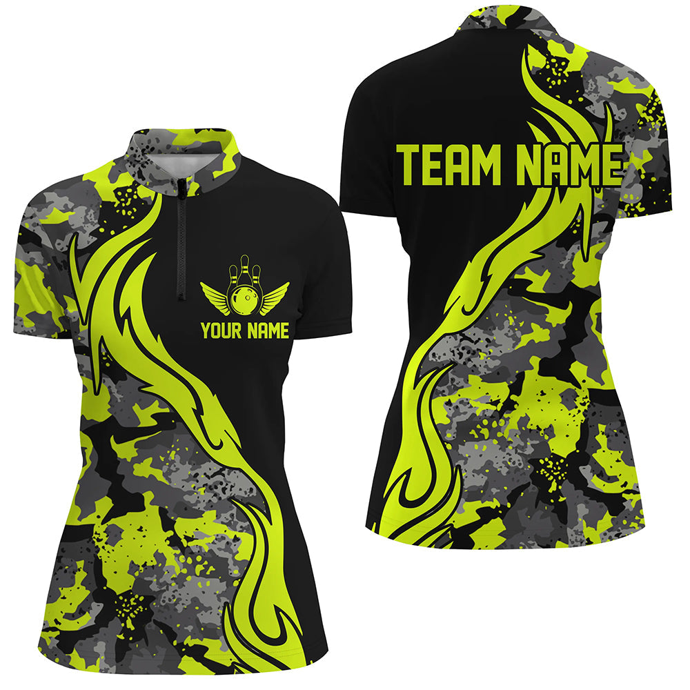 Grüne Camo-individuelle Bowlingteam-Hemden, personalisierte Bowlingliga-Hemden für Damen IPHW5516