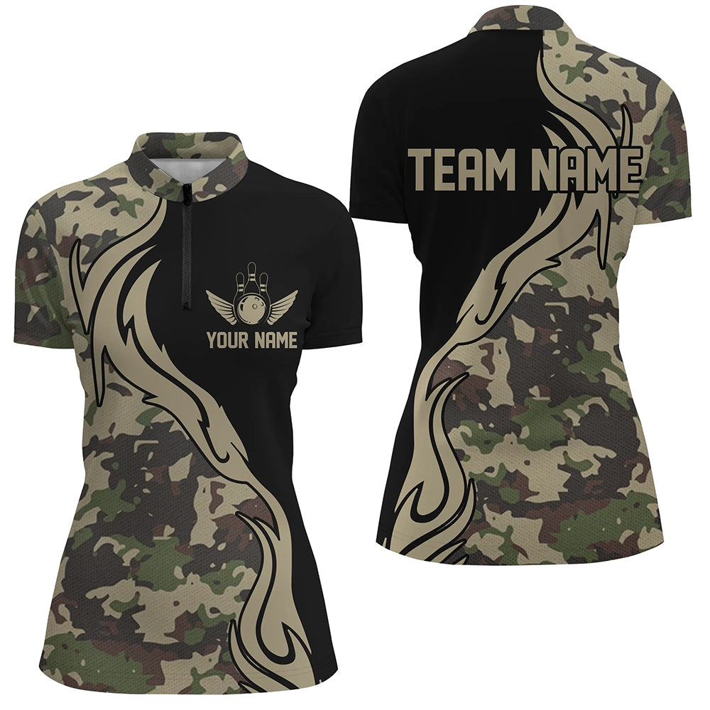 Militärgrüne Camo-Armee-Bowlingteam-Hemden, personalisierte Damen-Bowlingliga-Hemden IPHW5517