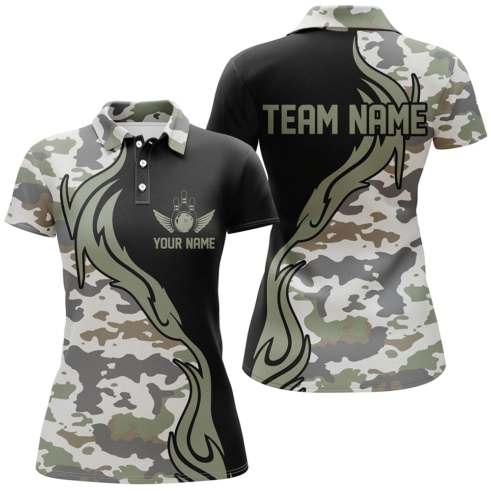 Personalisierte Camo-Bowlinghemden für Damen, individuelle Bowlingteam-Trikots, Bowler-Outfits IPHW5519