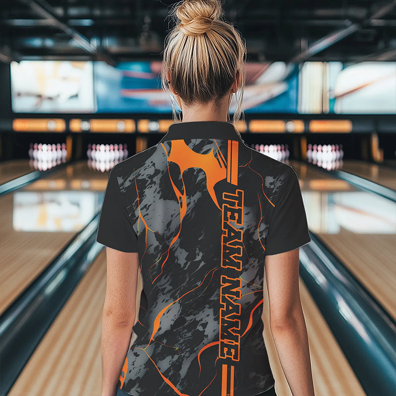Individuelle orange "Strike"-Damen-Bowlinghemden, Polo, orange Camo-Bowlingteam-Trikots IPHW5385
