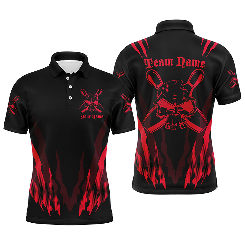Individuell gestaltete Bowling-Hemden für Herren und Damen, Totenkopf-Bowling-Team-Hemden Bowling-Pin | Rot IPHW4484