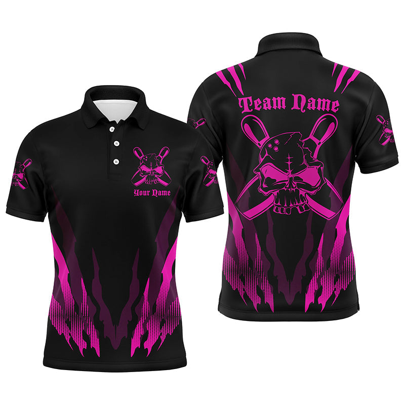 Individuell gestaltete Bowling-Hemden für Herren und Damen, Totenkopf-Bowling-Team-Hemden Bowling-Pin | Pink IPHW4485