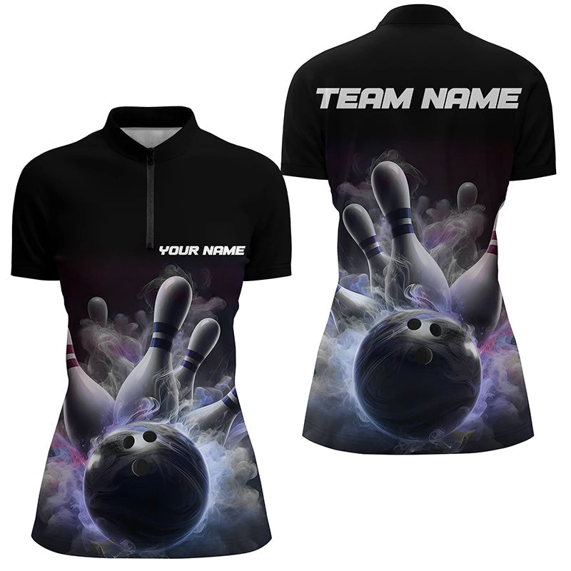 Individuelle Damen-Bowling-Quarter-Zip-Hemden, Smoke-Bowlingteam-Trikots, "Strike"-Bowling-Hemden IPHW5402