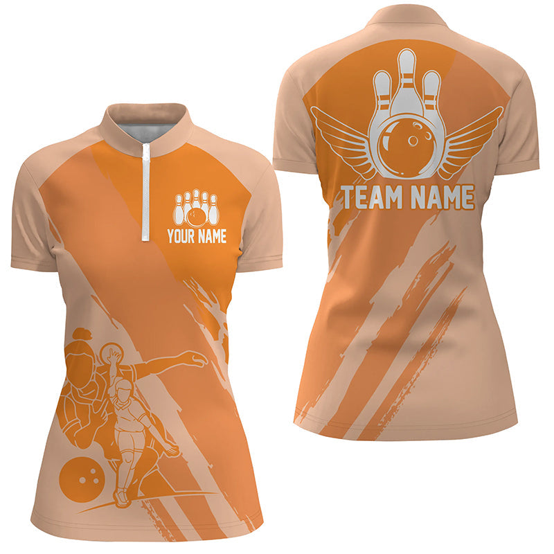 Individuelle Bowlinghemden für Damen, „Bowling Queen“-Team-Trikots, Bowling-Girls-Hemd | Orange IPHW4965
