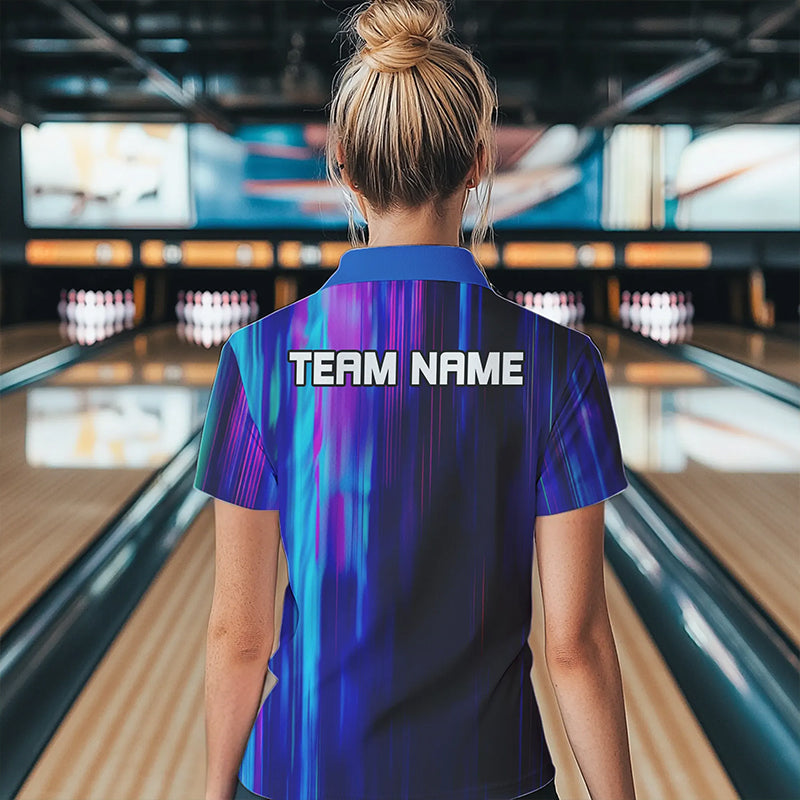 Blau-lila individuelle Bowlinghemden für Damen, Galaxy-Bowlingteam-Hemden IPHW6793