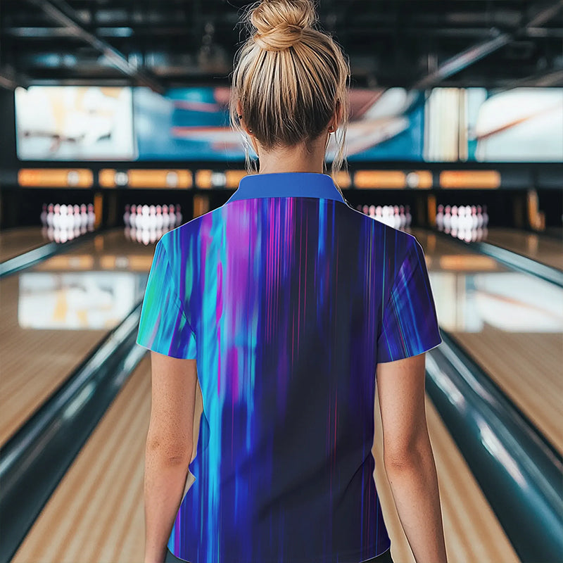 Blau-lila individuelle Bowlinghemden für Damen, Galaxy-Bowlingteam-Hemden IPHW6793.1