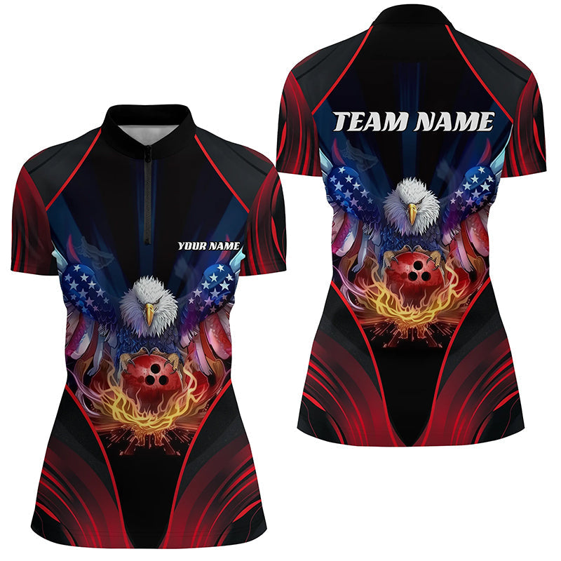 Maßgeschneidertes Adler-Bowling-Shirt, patriotisches Polo-Bowling-Trikot für Damen, US-Bowling | Rot IPHW7108