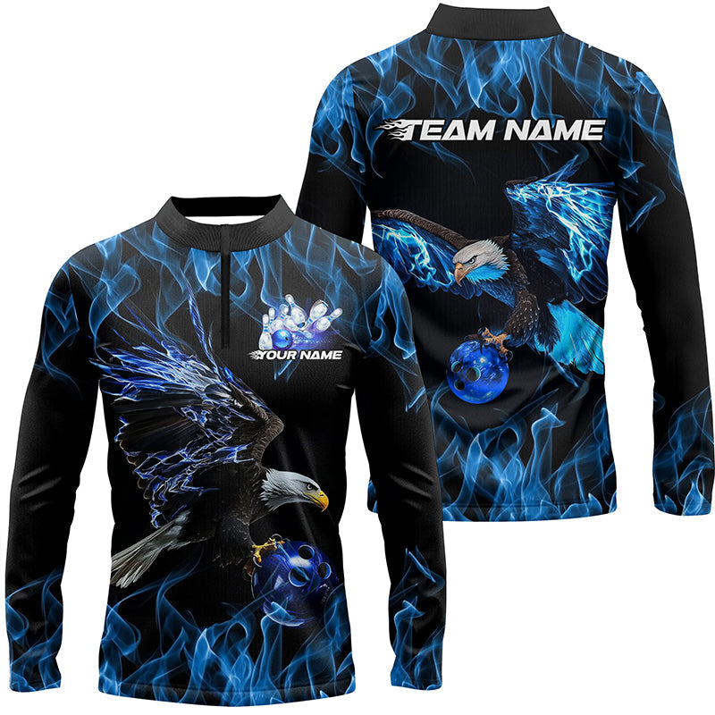 Blauflammen-Adler maßgeschneiderte Bowling-Team Shirts für Herren, Feuer-Bowling Liga-Shirt Bowler-Outfit IPHW7948