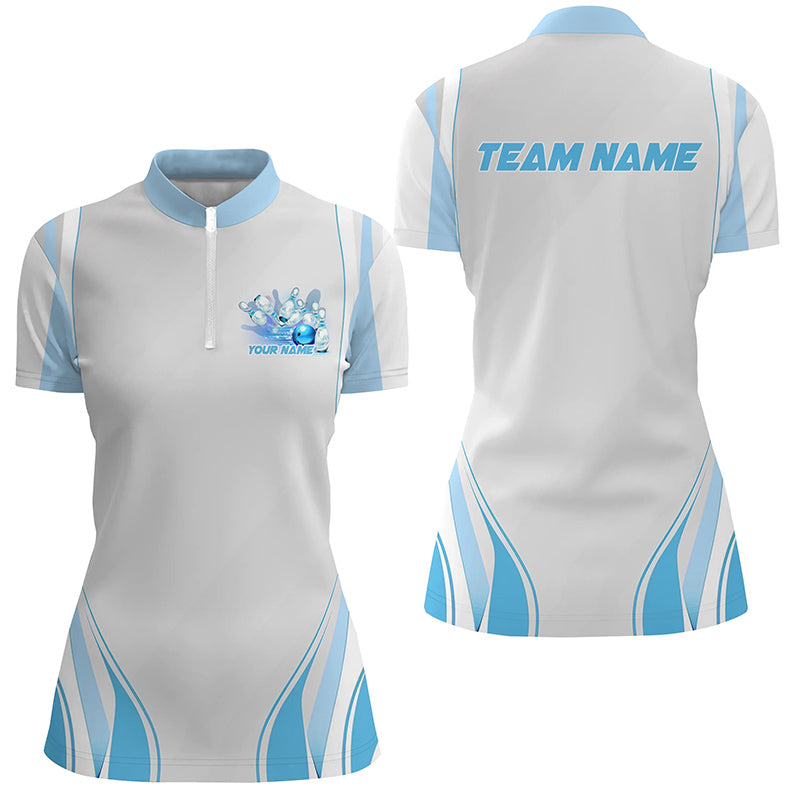 Blaue Bowlinghemden für Damen, individuelle Namens-Bowling-Uniformen, Bowlingtrikots IPHW6956