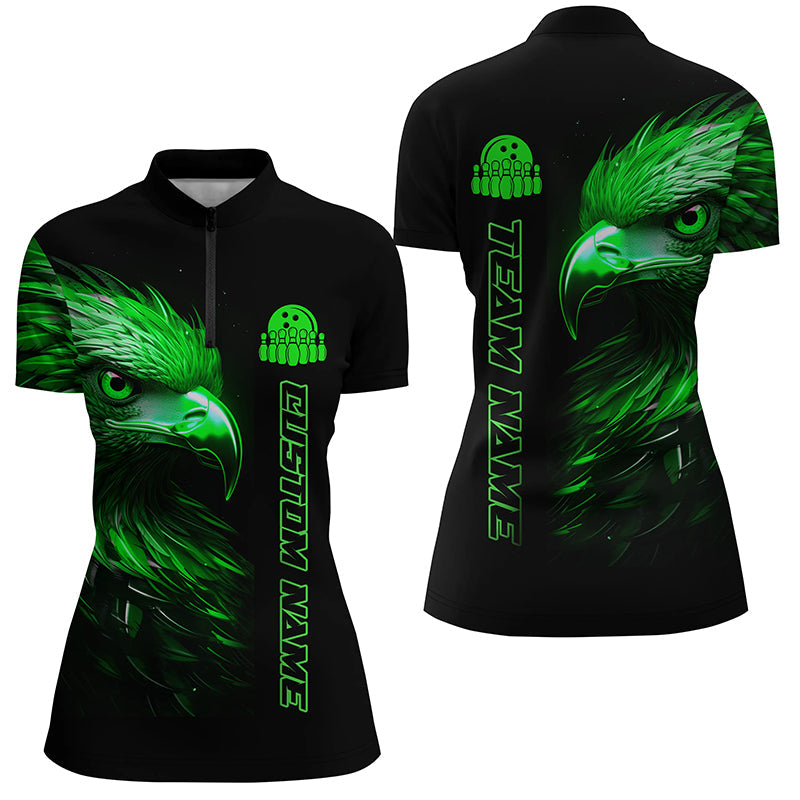 Grüne Adler-individuelle Bowling-Quarter-Zip-Hemden für Damen, Bowlingliga-Teamtrikots, Outfits IPHW5314