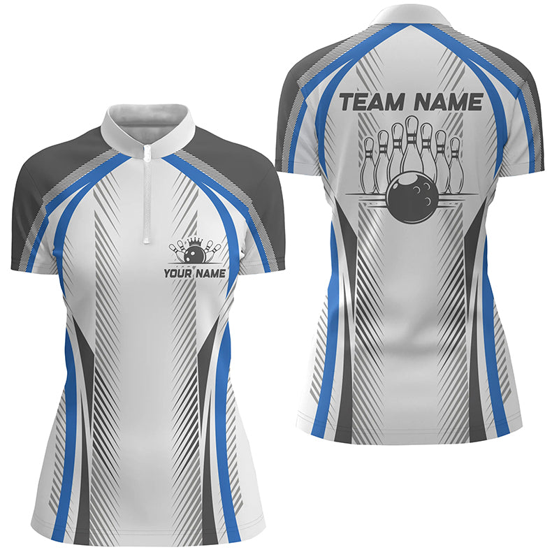 Personalisierte blaue Bowlinghemden, Bowlingteam-Trikots, Bowlingliga-Outfits für Damen IPHW5476