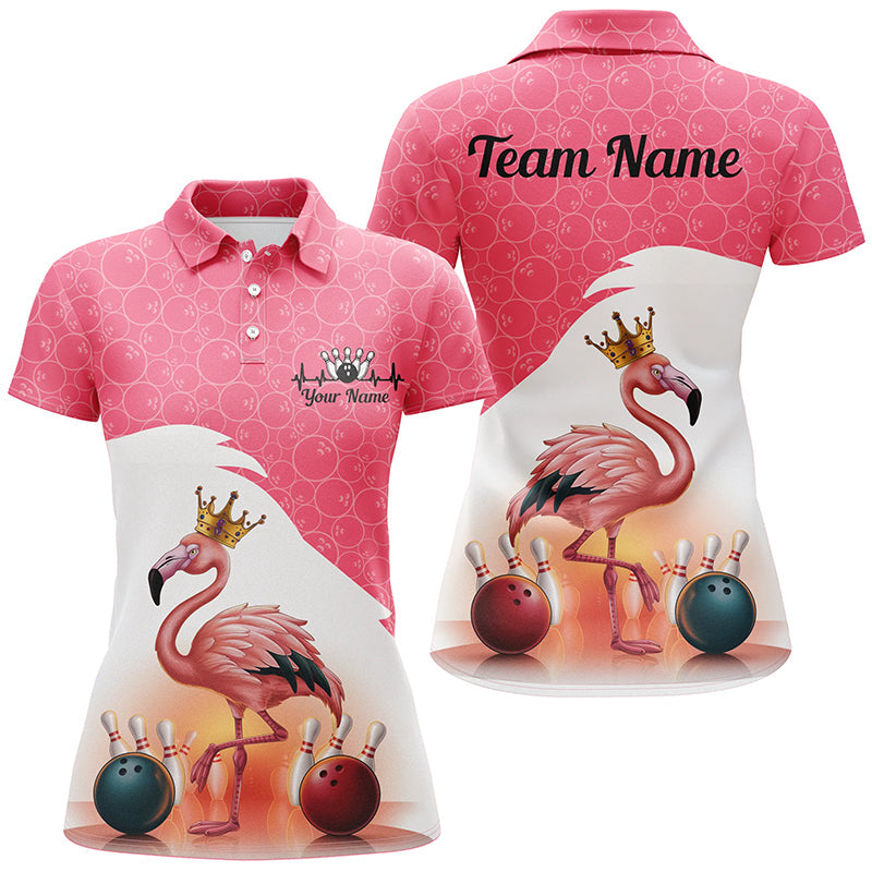 Flamingo-pinkes Bowlingkugel-Muster, individuelle Teamhemden für Damen, Bowlingtrikots IPHW6694