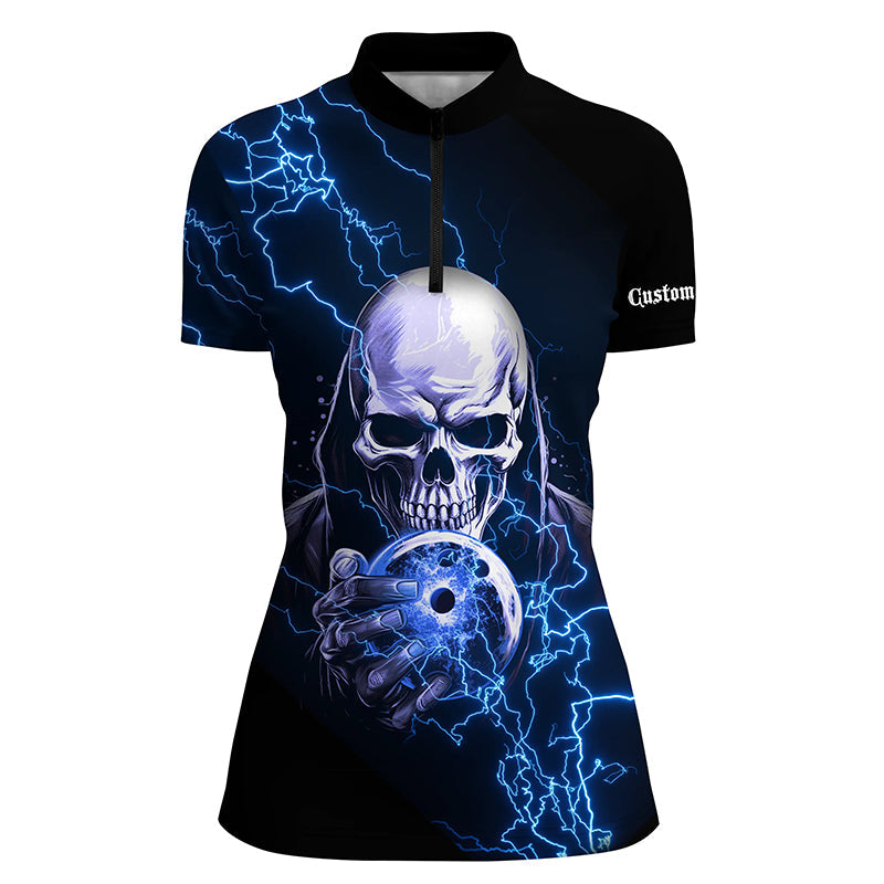 Blaue Thunder-Schädel individuelle Damen-Bowlinghemden, Bowlingteam-Trikots, Bowler IPHW5512