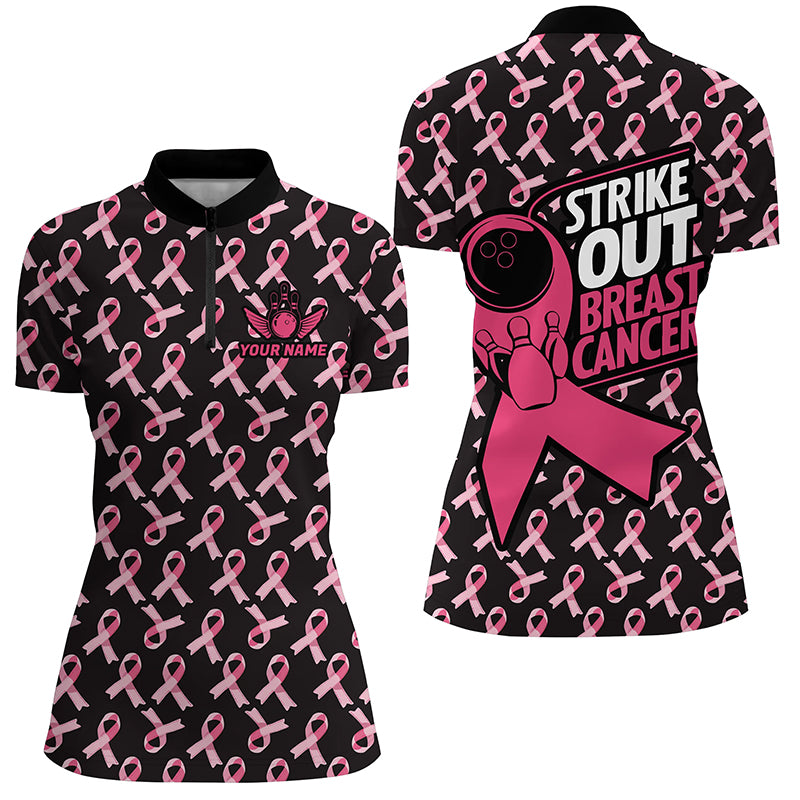 "Strike Out Breast Cancer" Schleifenmuster, individuelle Bowlinghemden für Damen, Bowlingtrikots IPHW7047