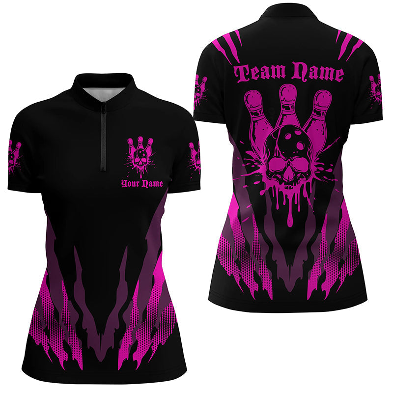 Individuelle Bowlinghemden für Damen, Schädel-Bowlingteam-Hemden, Bowlingkegel | Pink IPHW5836