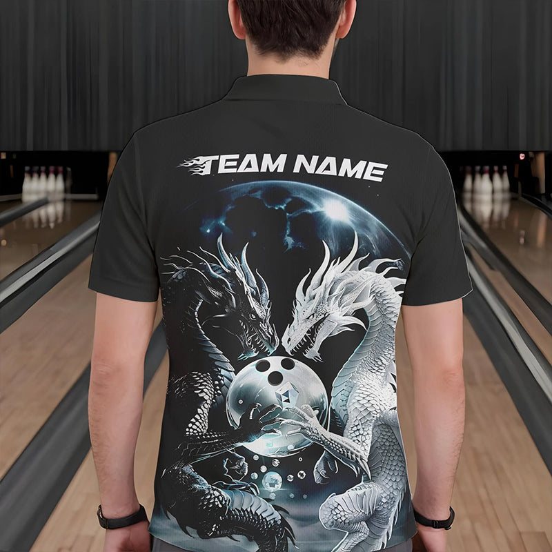 Schwarzweiße individuelle Drachen-Bowlinghemden für Herren, Drachen-Bowlingliga-Outfits IPHW7064